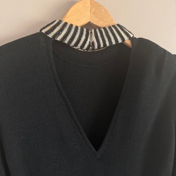 St. John By Marie Gray Vintage Black Beaded Trim Collar and Cuff Knit Dress 4 - Picture 7 of 14